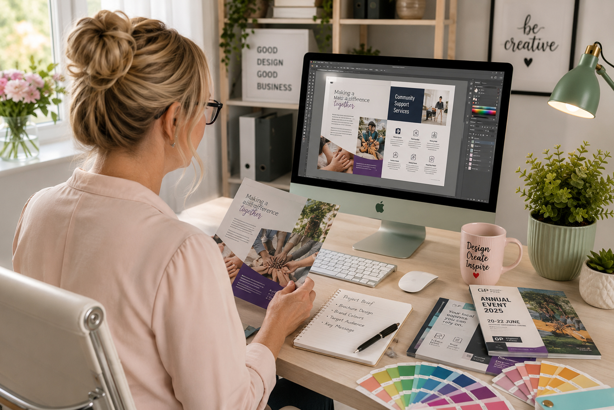 Leanne working on a branding project at her Mac